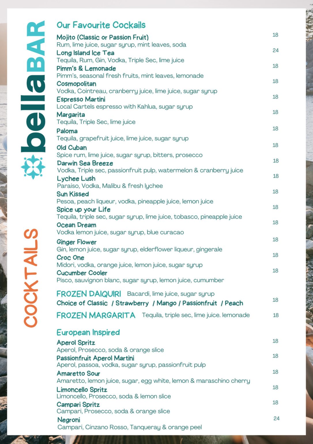 Menu - bellaBAR
