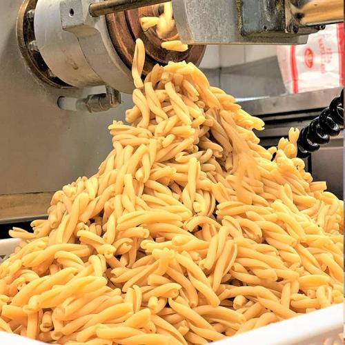 Fresh pasta being shaped